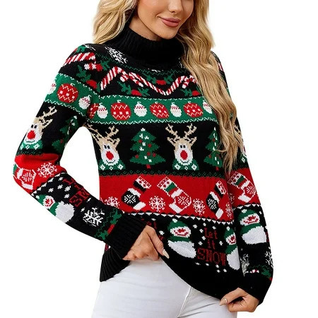 Women's Ugly Christmas Sweater, Festive Reindeer and Snowman Knit Pullover, Holiday Party Jumper, Warm Winter Wear | Walmart (US)