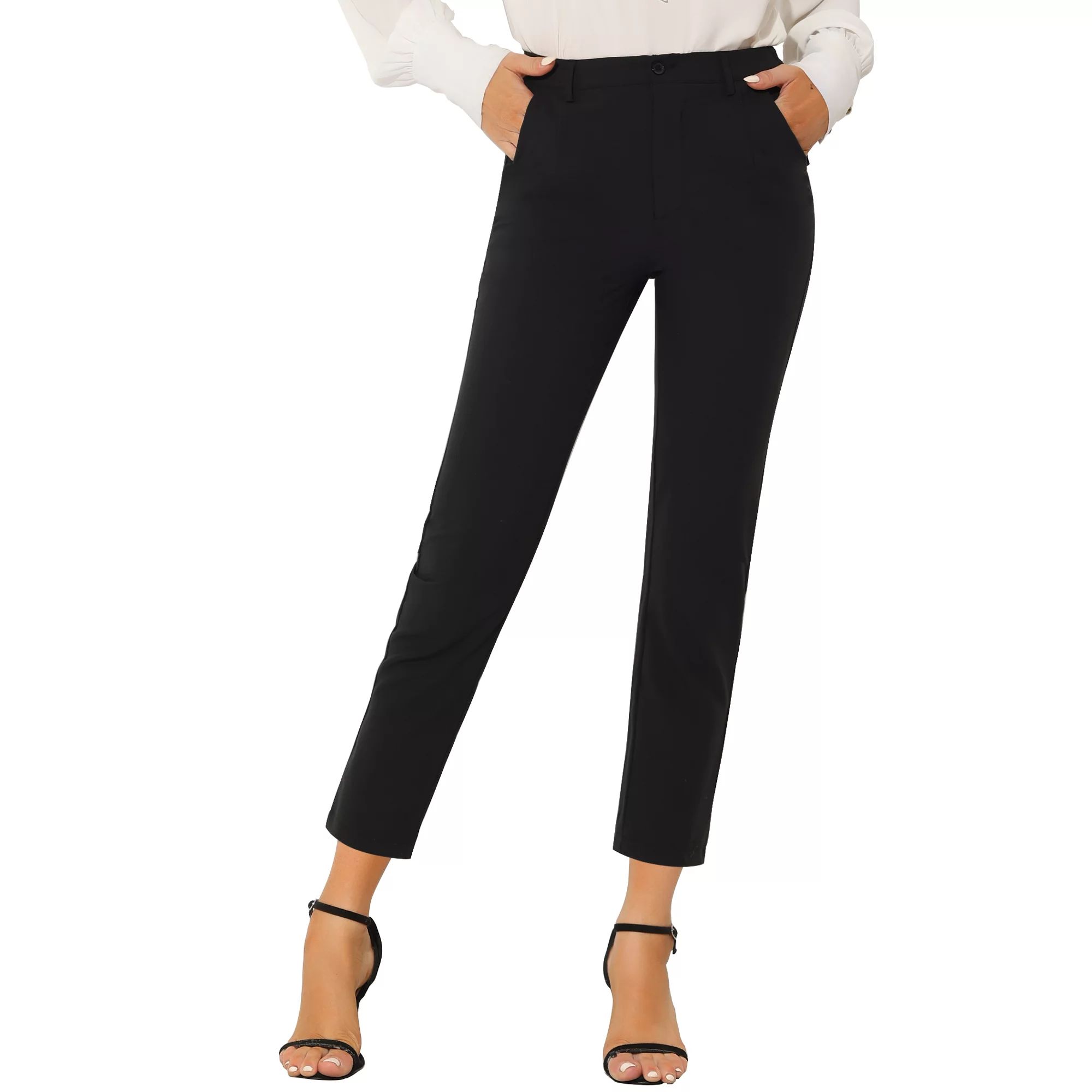 Allegra K Women's High Elastic Waist Back Ankle Length Work Pants | Walmart (US)