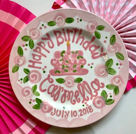 Birthday Plate // Flowers & Scallops Personalized First | Etsy | Etsy (US)