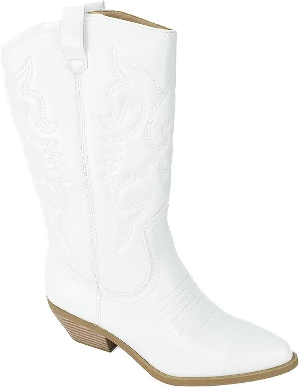 Soda Women's Red Reno Western Cowboy Pointed Toe Knee High Pull On Tabs Boots | Amazon (US)