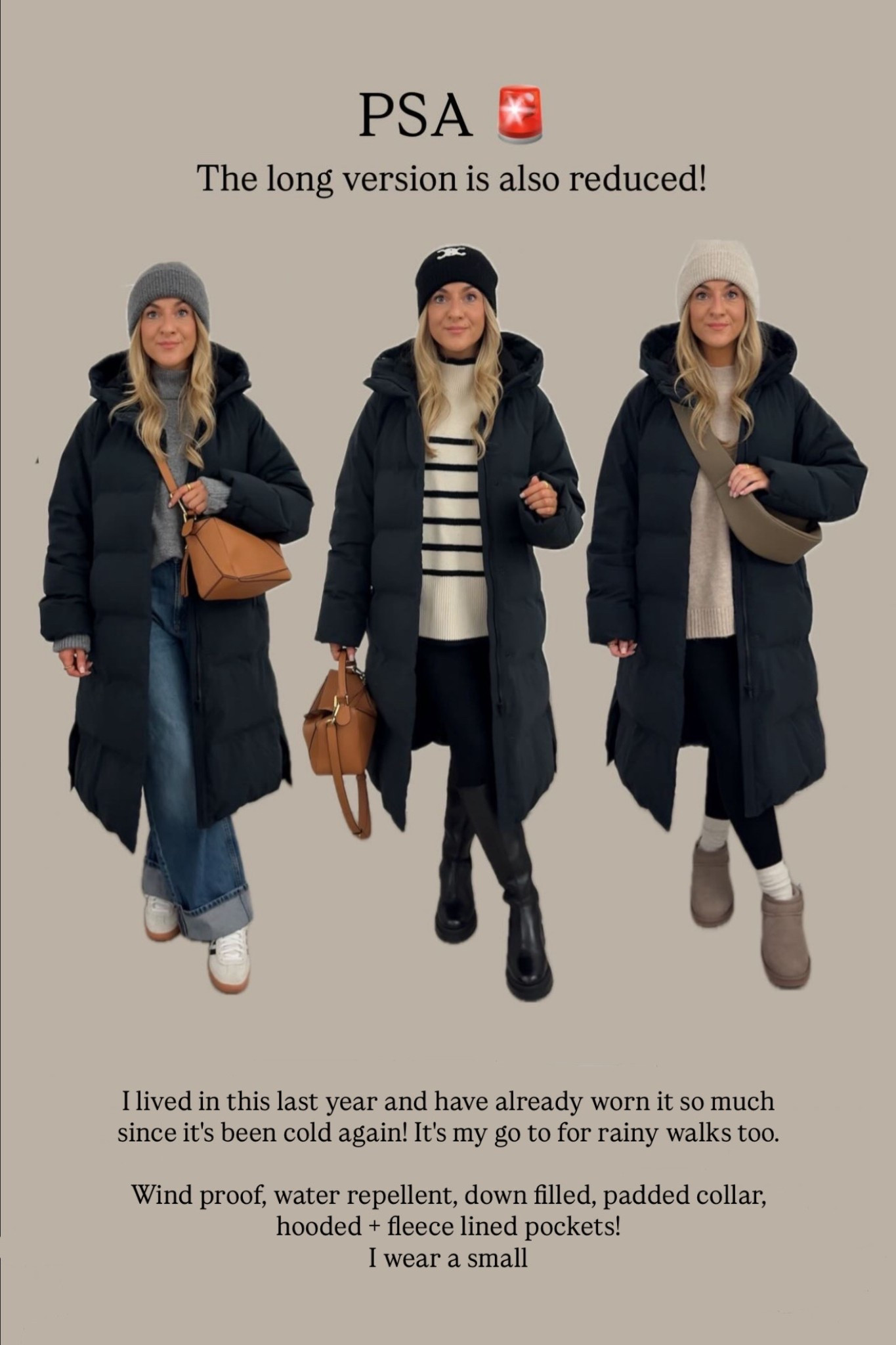 The best winter coat 🙌🏻 I lived in this last year and have already worn it so much since it's been cold again!
Wind proof, water repellent, down filled, padded collar, hooded + fleece lined pockets!
I wear a small


#LTKsale #LTKwinter #LTKCyberWeek