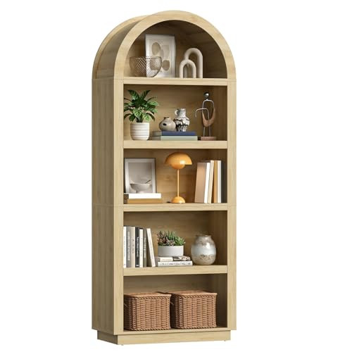 Bestier 76" Tall Arched Bookcase, 5 Tier Arched Bookshelf with Adjustable Book Shelf, Large Wood ... | Amazon (US)