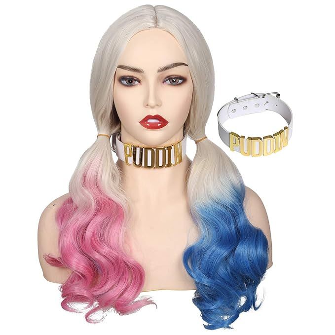 ColorGround Blonde with Blue and Pink Pigtails Wig (Wig with Choker Necklace) | Amazon (US)