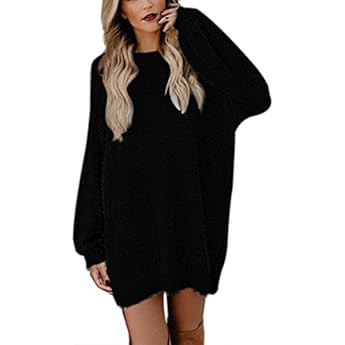 Meenew Women's Furry Pullover Sweater Dress Loose Oversized Long Knitted Tops | Amazon (US)