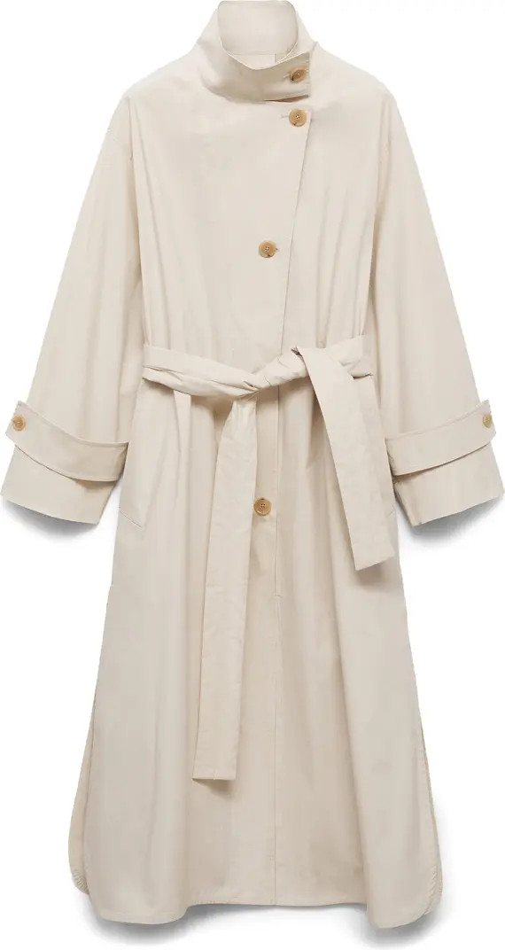 MANGO Overszie Stretch Cotton Trench Coat in Light/Pastel Grey at Nordstrom, Size Small | Nordstrom