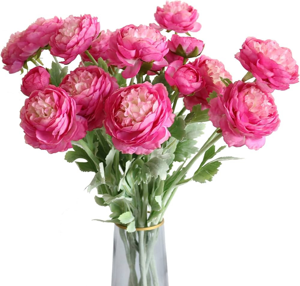 6 flores artificiales de ranúnculo con tallo de tacto real, flores de ranúnculo de seda para ar... | Amazon (US)