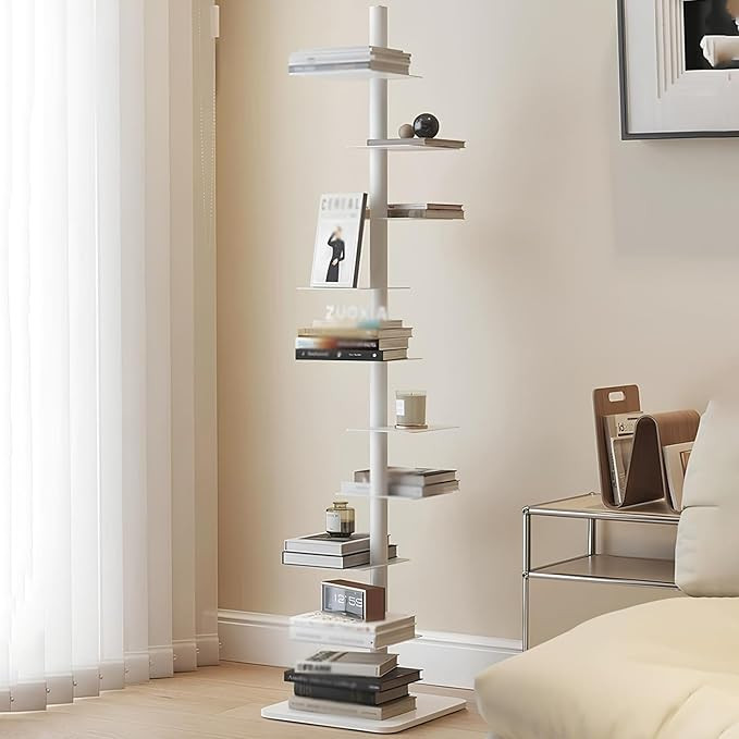 9-Tier Metal Bookcase, Tall Narrow Ladder Book Shelf, Vertical Spine Bookshelf for Home (White) | Amazon (US)