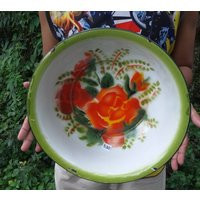 Very Large Vintage Enamelware Bowl With Floral Design 1950S | Etsy (US)