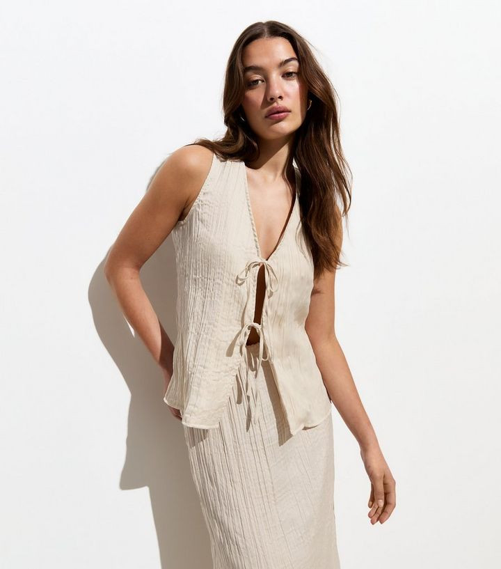 Cream Crinkle Tie Front Top | New Look | New Look (UK)