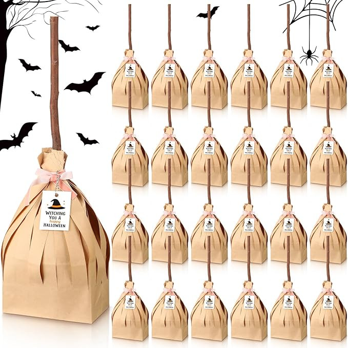 Geyoga 96 Pcs 25" Halloween Treat Bags Large Witch Broom Candy Kraft Paper Bag Set (No Need to Cr... | Amazon (US)