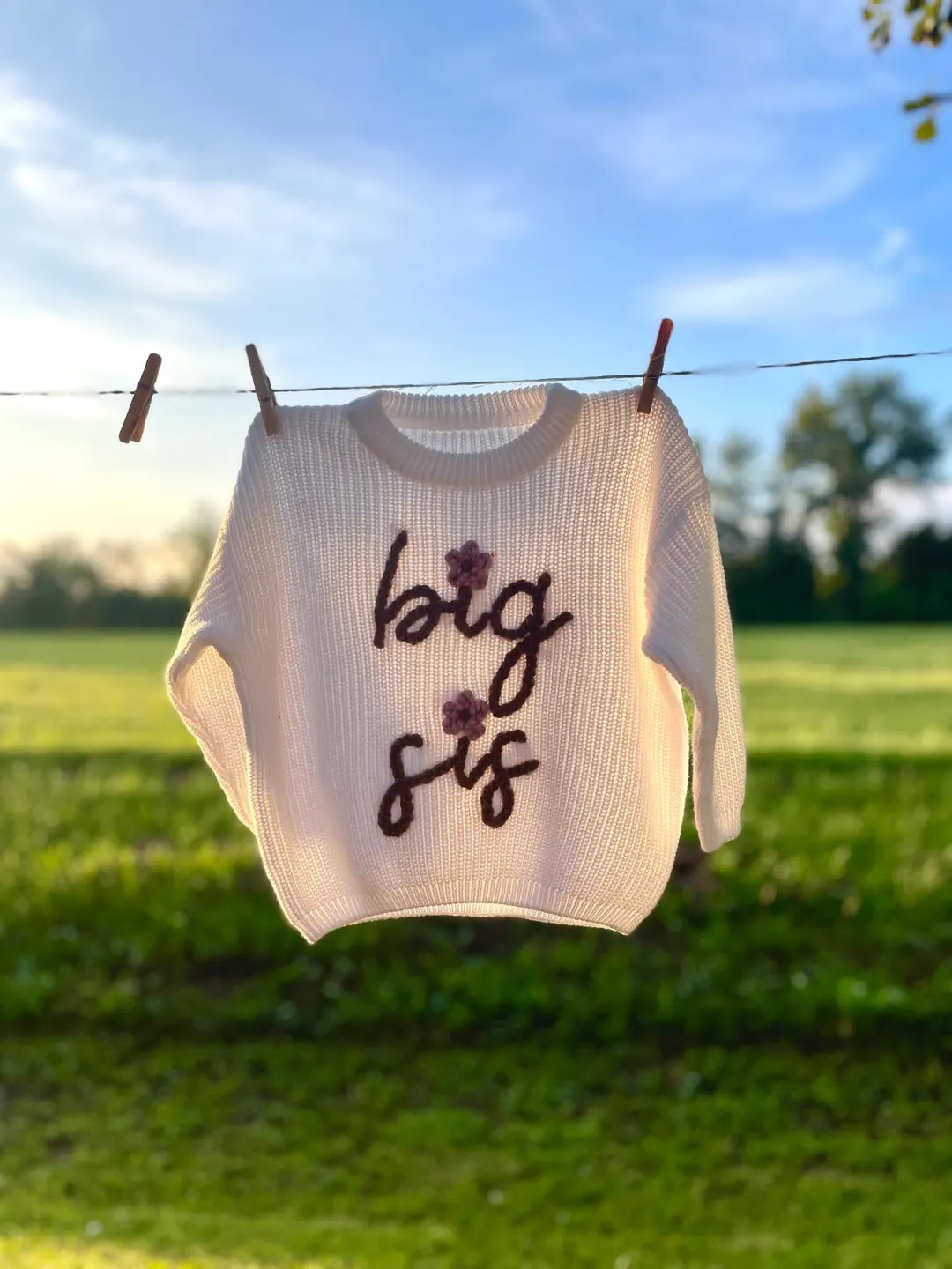 Big Sis Chunky Oversized Knit Sweater Hand Embroidered “big Sis” ONLY Announcement Personaliz... | Etsy (US)