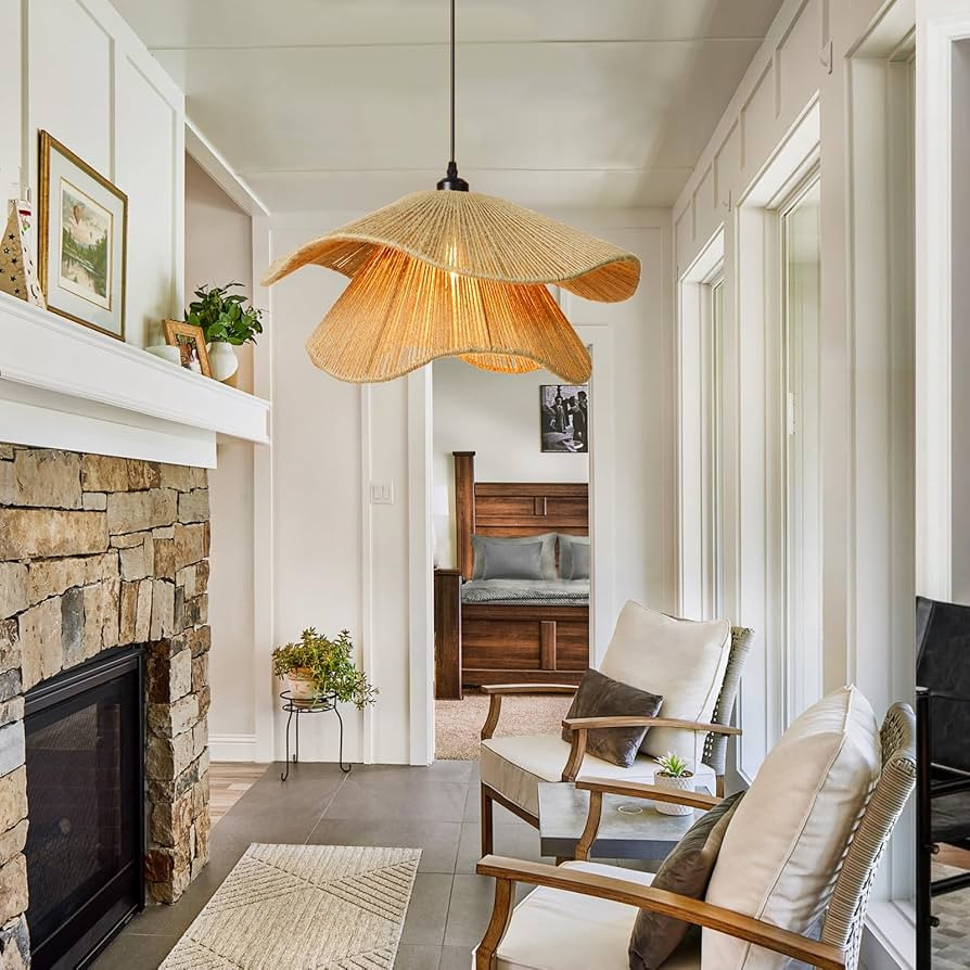 Arturesthome Rustic Pendant Light Fixture, Woven Jute Rope Lampshade Coastal Hanging Lighting, Ad... | Amazon (US)