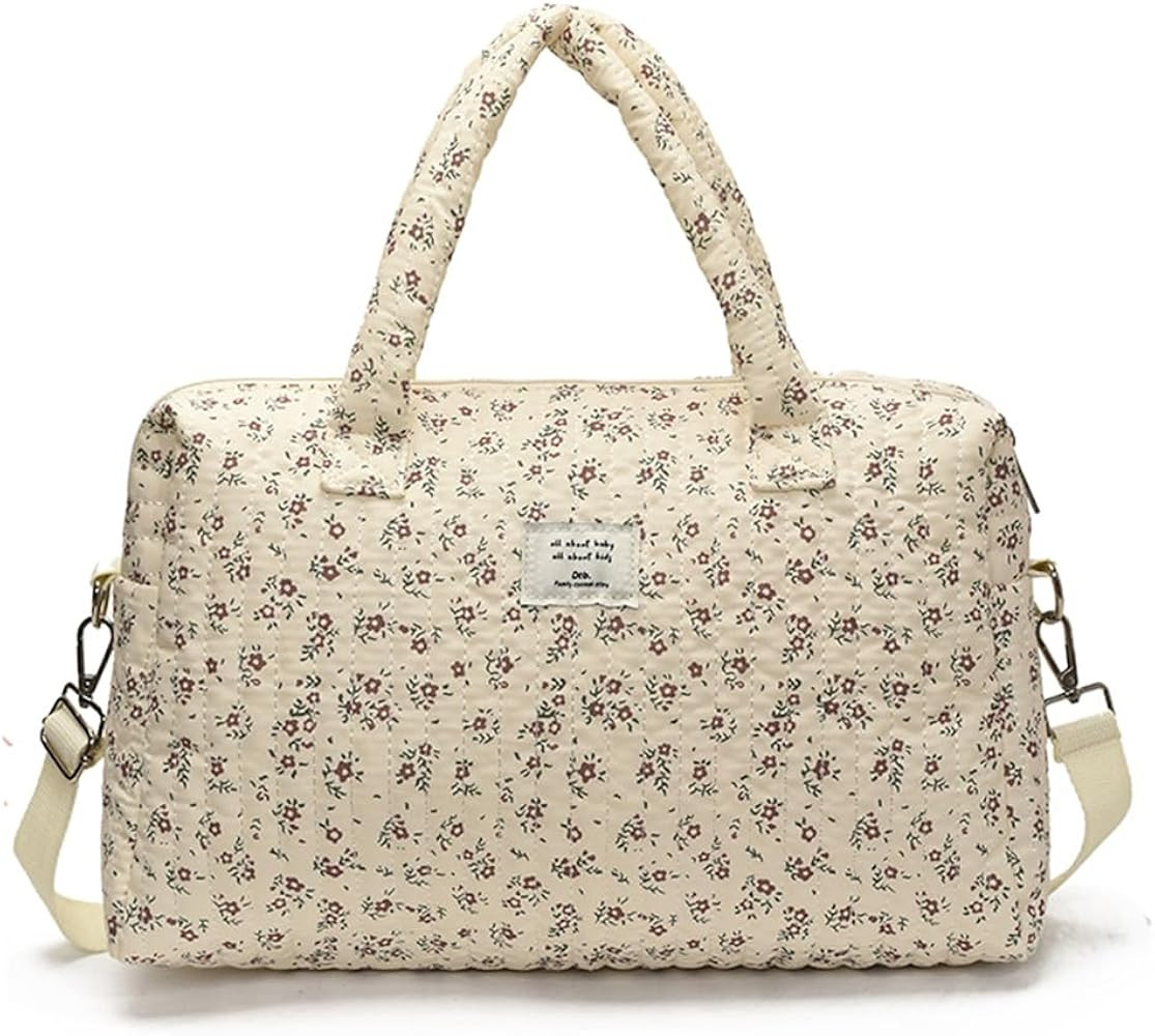 Mini Duffle Bag for Women Cute Gym Bags Quilted Weekender Duffle Bag Floral Cotton Diaper Tote | Amazon (US)