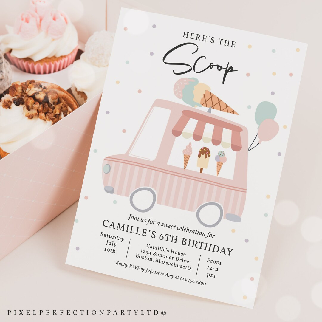 Editable Ice Cream Truck Birthday Party Invitation Here's The Scoop Ice Cream Birthday Party Swee... | Etsy (US)