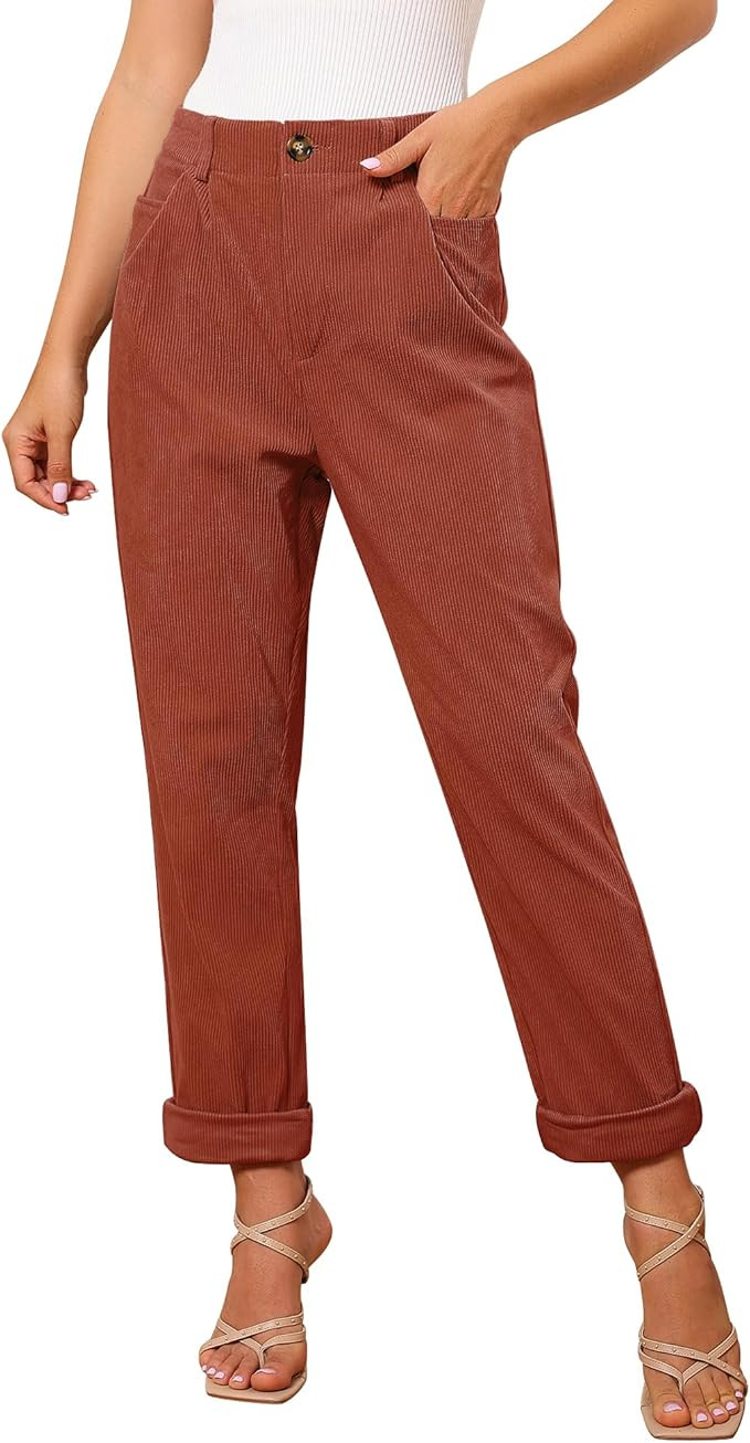 GRAPENT Corduroy Pleated Pants for Women Casual Stretchy High Waisted Straight Leg Trousers Loose... | Amazon (US)