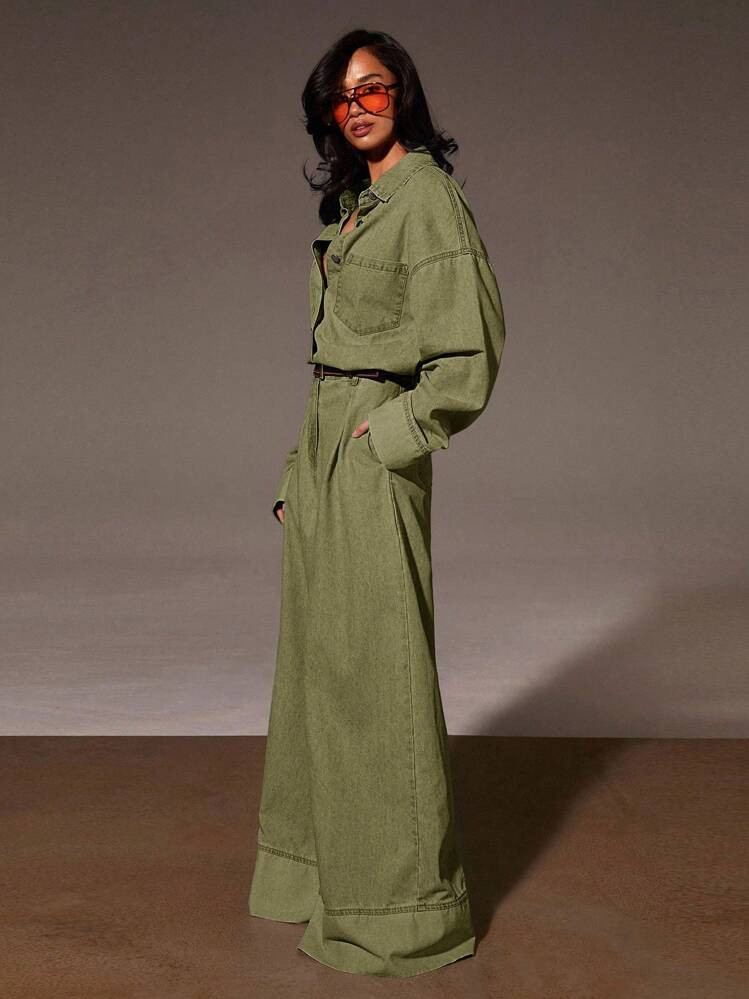 Athîral Women's Casual Retro Wide Leg Denim Jumpsuit, Fall Women Clothes | SHEIN