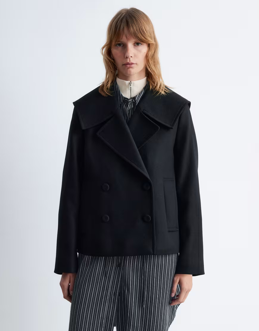 & Other Stories short peacoat with strapped cuffs in black | ASOS (Global)