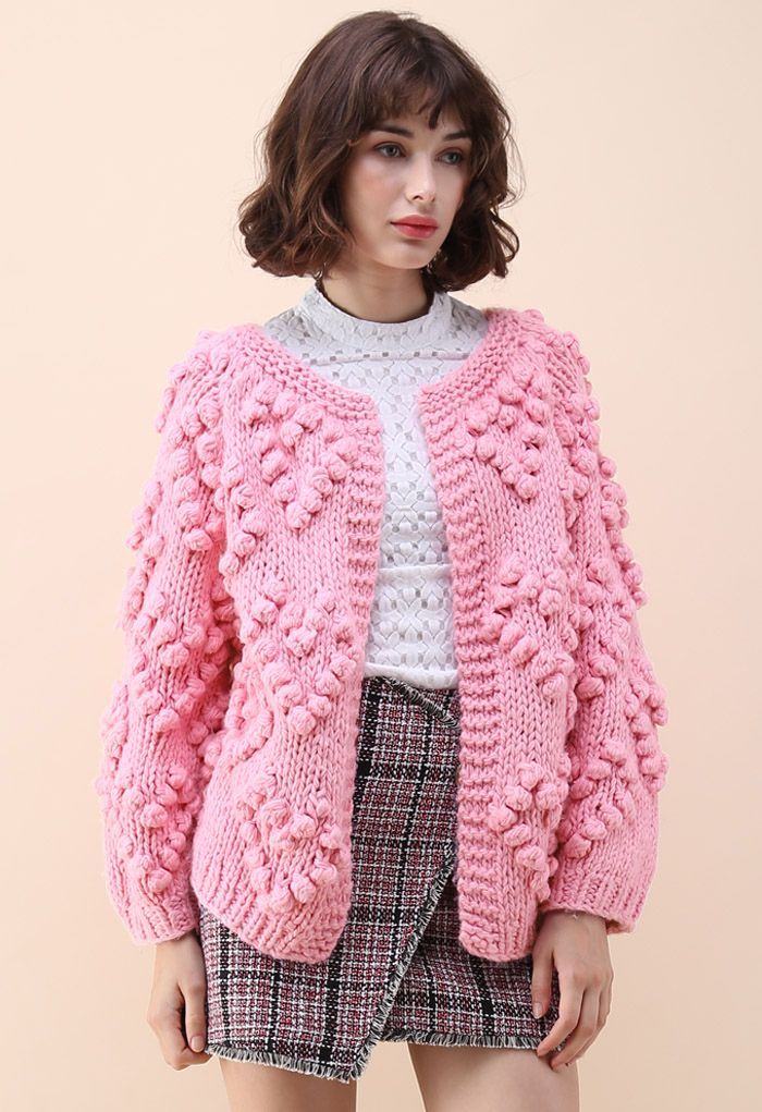 Knit Your Love Cardigan in Hot Pink | Chicwish