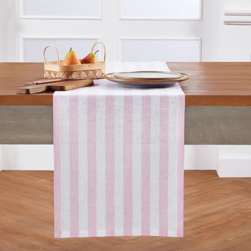 Solino Home Linen Table Runner 36 Inches - Sorrento Stripe 100% Pure Linen Pink and White Farmhou... | Amazon (US)