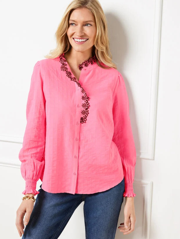 Embroidered Smocked Top | Talbots