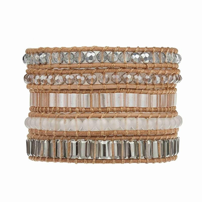 Crystals with Peach Miyuki Beads Accent on Natural | Victoria Emerson