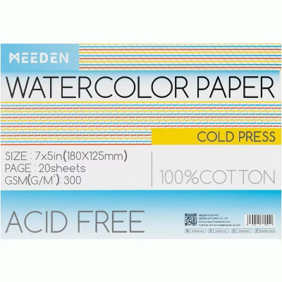 MEEDEN Watercolor Paper Block, 100% Cotton Watercolor Paper Pad of 20 Sheets, 140lb/300gsm, 5" x 7" Cold Press | Target