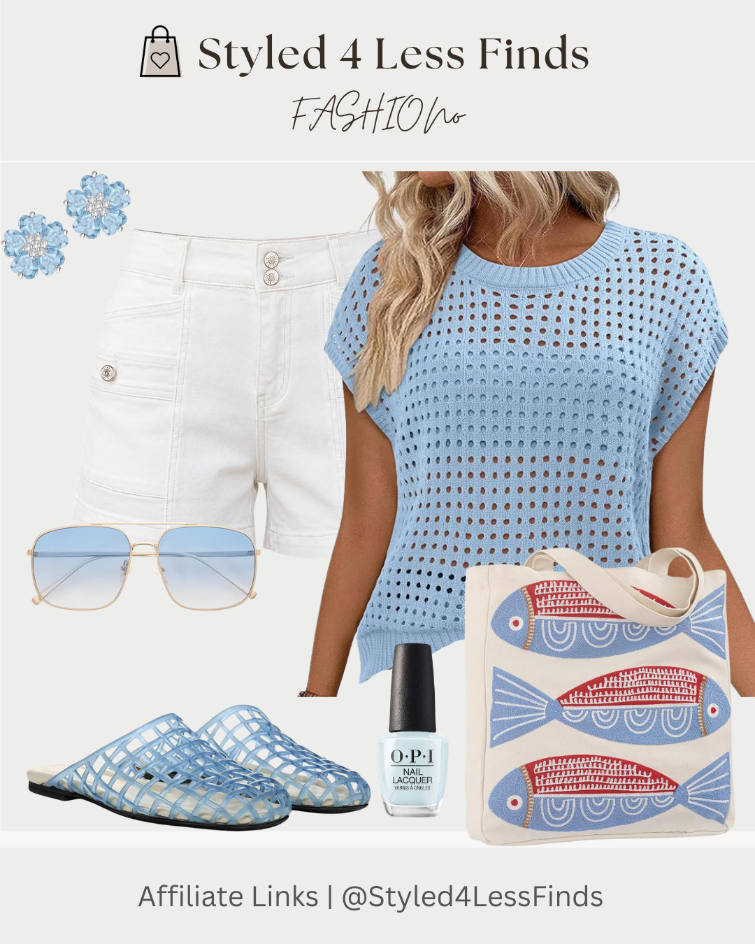 ☀️ Summer Blues & Coastal Vibes ☀️

This breezy blue crochet top paired with crisp white shorts is the perfect combo for warm summer days. Add fun fish-print accessories, soft blue accents, and airy woven slides for an effortless coastal-inspired look that's both stylish and comfortable.

✨ Style Tip: When wearing open-knit or crochet tops, keep the rest of your outfit clean and neutral. White shorts instantly brighten the look and let the texture and color of the top take center stage. 

 #LTKcanada #LTKsummer #LTKover50style