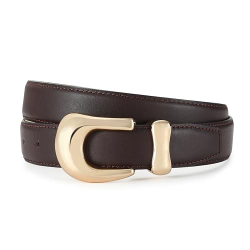 AI DEEBLUE Genuine Leather Belt for Women Burgundy Leather With Gold Buckle Luxury Casual Fashion Belts for Jeans Dresses | Amazon (US)