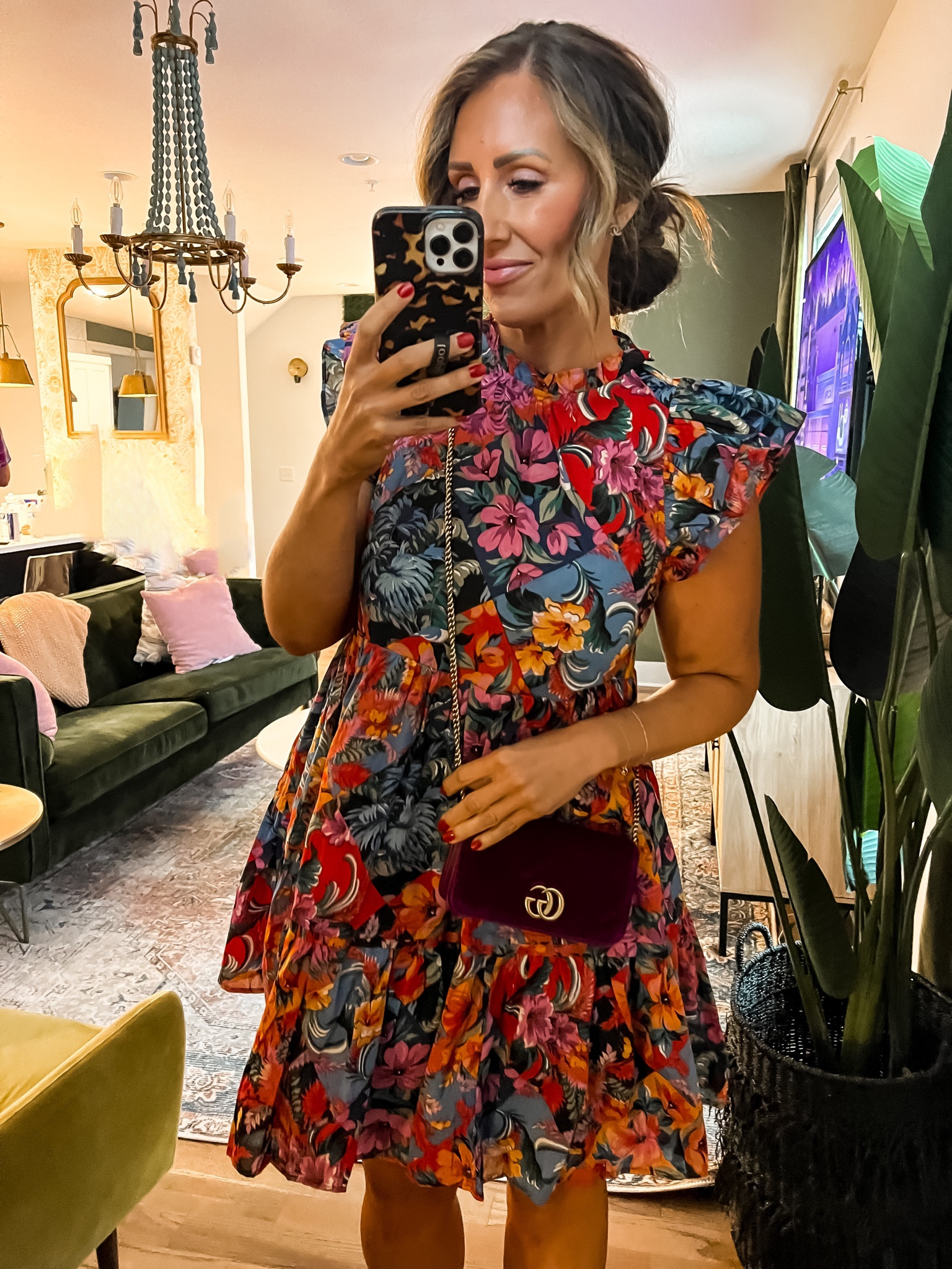 Nashville dinner look 
Sz large floral dress 
White booties run TRS 
Code SARAH15

#LTKover40 #LTKcurves #LTKmidsize