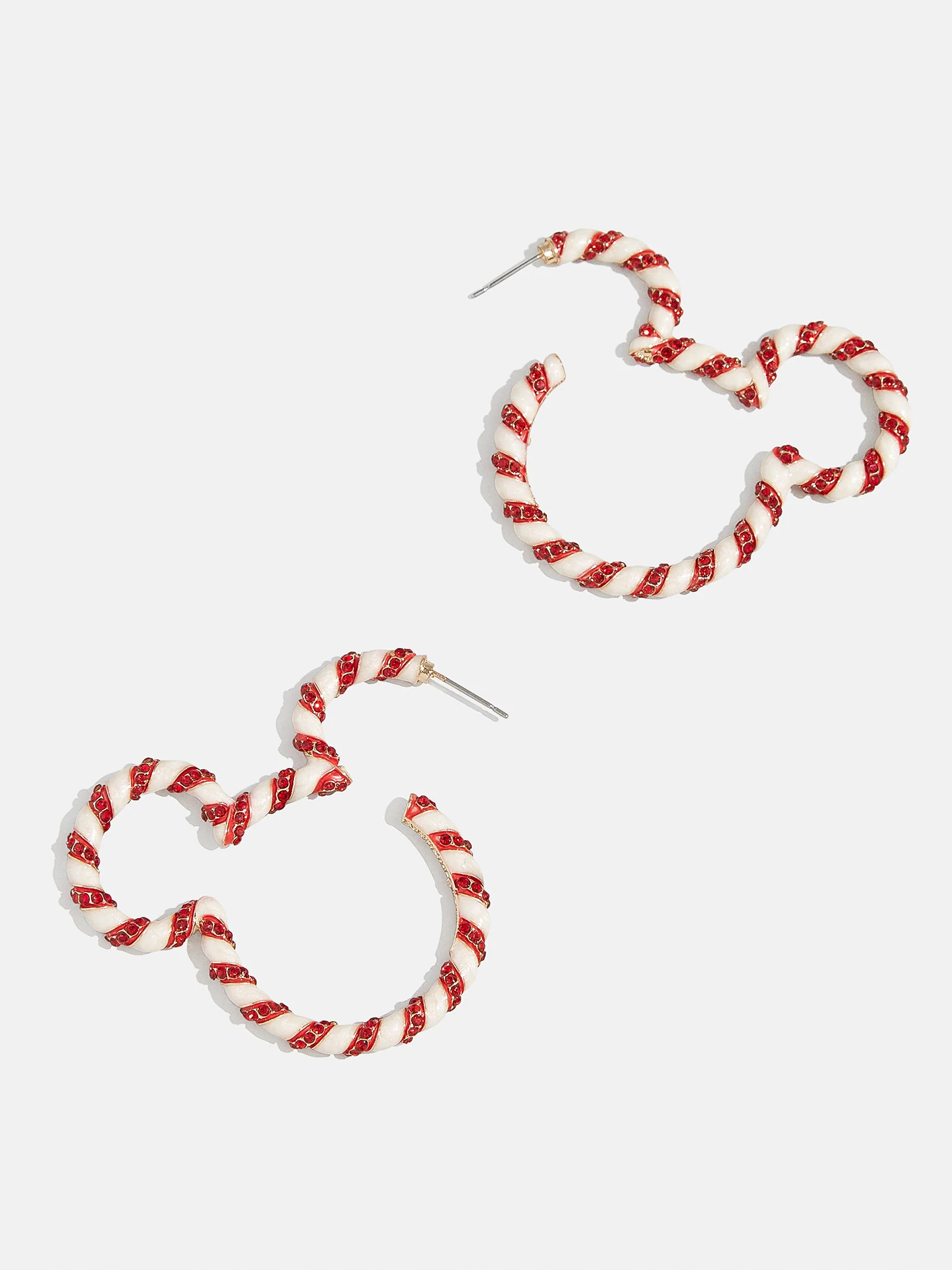 Mickey Mouse disney Candy Cane Outline Hoop Earrings - Red | BaubleBar (US)
