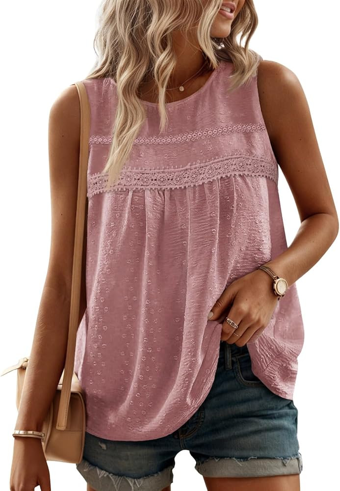 Yousify Tank Top for Women Loose Fit Sleeveless Crew Neck Camisole Tops Casual Swiss Dots Summer ... | Amazon (US)