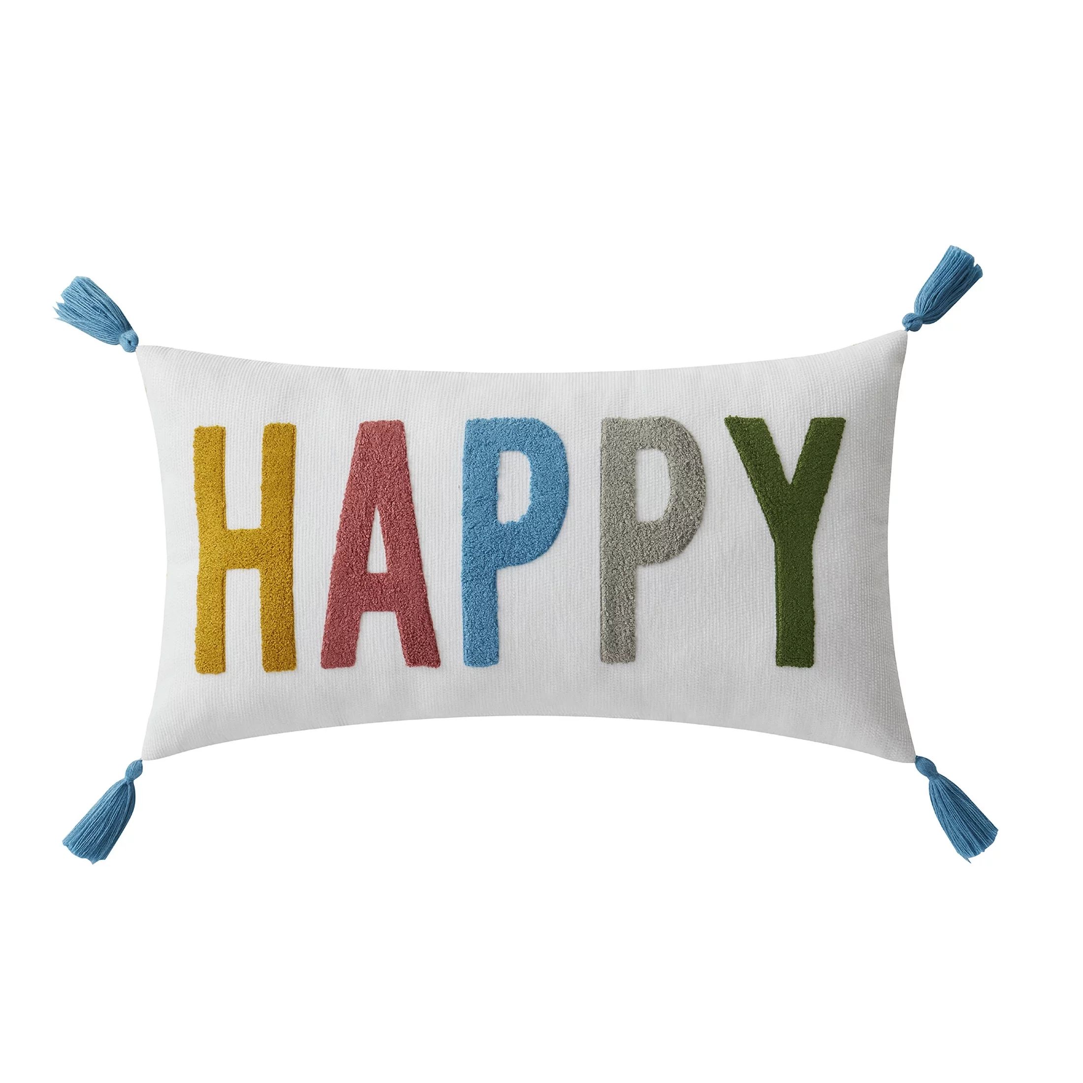 Mainstays 12" x 22" Happy Multicolored Polyester Decorative Pillow | Walmart (US)