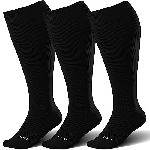 LEVSOX Plus Size Compression Socks for Women&Men Wide Calf 15-20 mmHg Knee High Extra Large Calf Support Socks for Nurse, Medical, Travel, Black | Amazon (US)