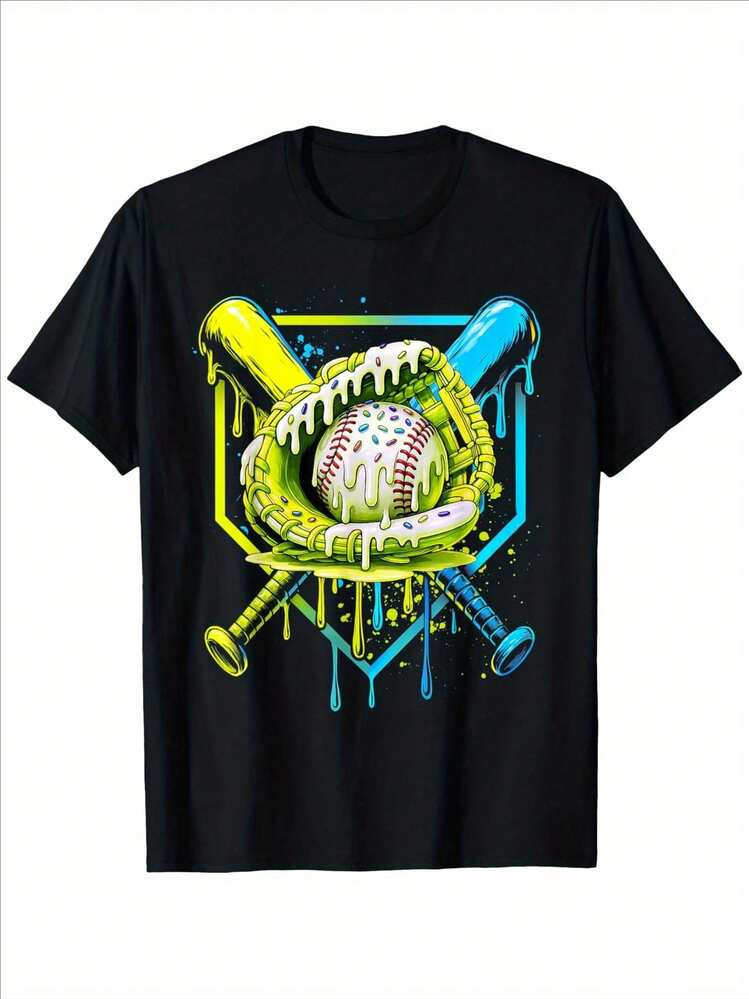 Baseball Drip For Boys Ice Cream Drip Youth Boys Baseball T-Shirt For Boys Fashion Bottoming Shir... | SHEIN