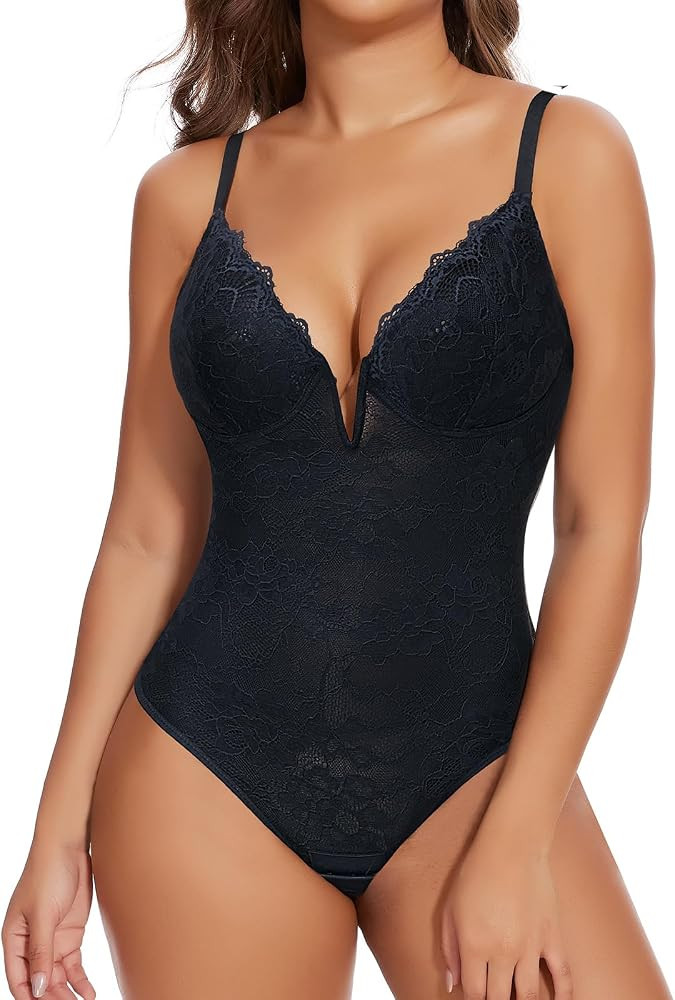 SHAPERIN Sexy Lace Shapewear Bodysuit Women Tummy Control Sleeveless Tank Tops Thong Backless Bod... | Amazon (US)