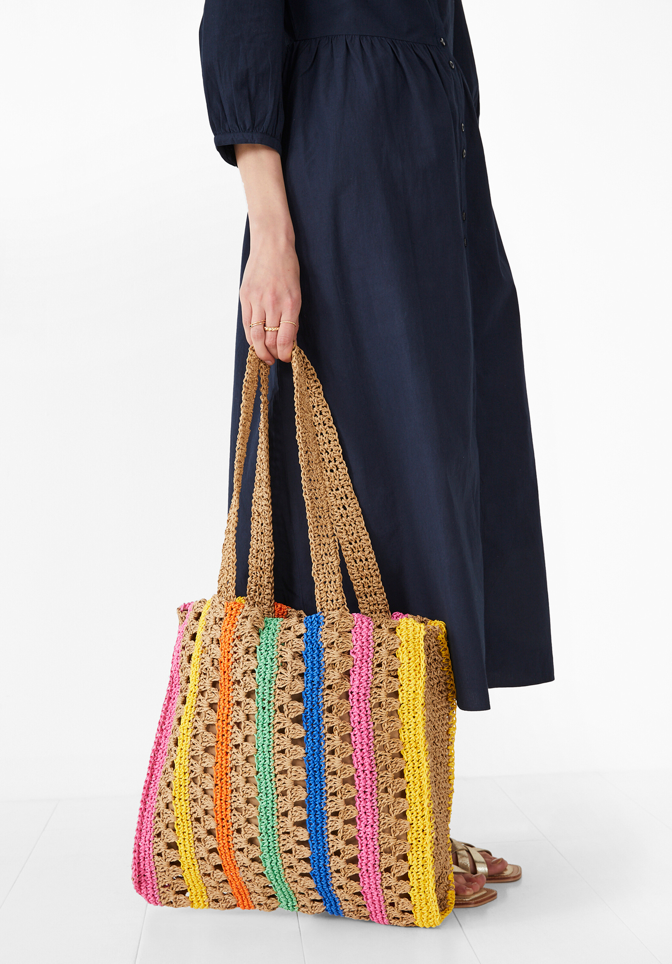 Rainbow Raffia Tote Bag | Hush UK
