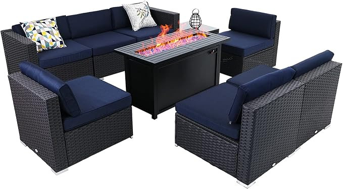 Sophia & William 9 PCS Patio Furniture Set with 45-Inch Gas Fire Pit Table PE Wicker Rattan Patio... | Amazon (US)