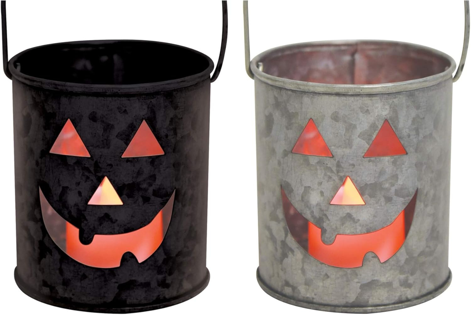 Set of 2 Metal Happy Jack O Lanterns Votive Tealight Candle Holders w Metal Handle Black and Stee... | Amazon (US)