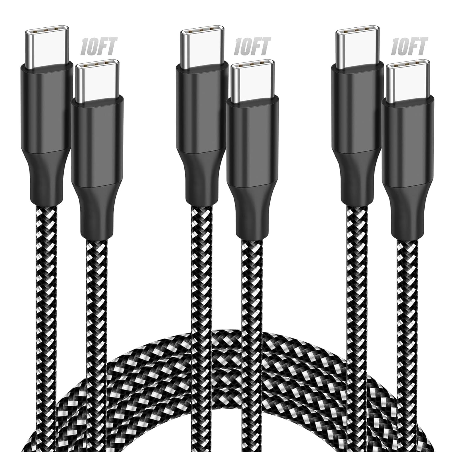 USB C to USB C Cable, 3 Pack 10FT 60W Type C Nylon Braided Charger Cord Fast Charging for iPhone ... | Amazon (US)