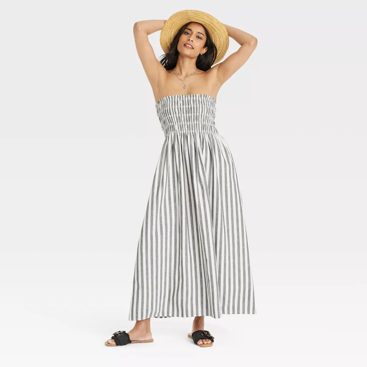 Women's Midi A-Line Dress - Universal Thread™ Gray Striped S | Target