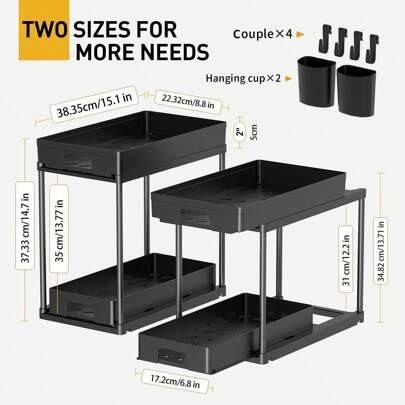 Under Sink Organizers And Storage, 2 Pack Pull Out Kitchen Bathroom Cabinet Organizer, 2 Tier Black Under Sink Storage For Bathroom Kitchen, Multi-Use | SHEIN