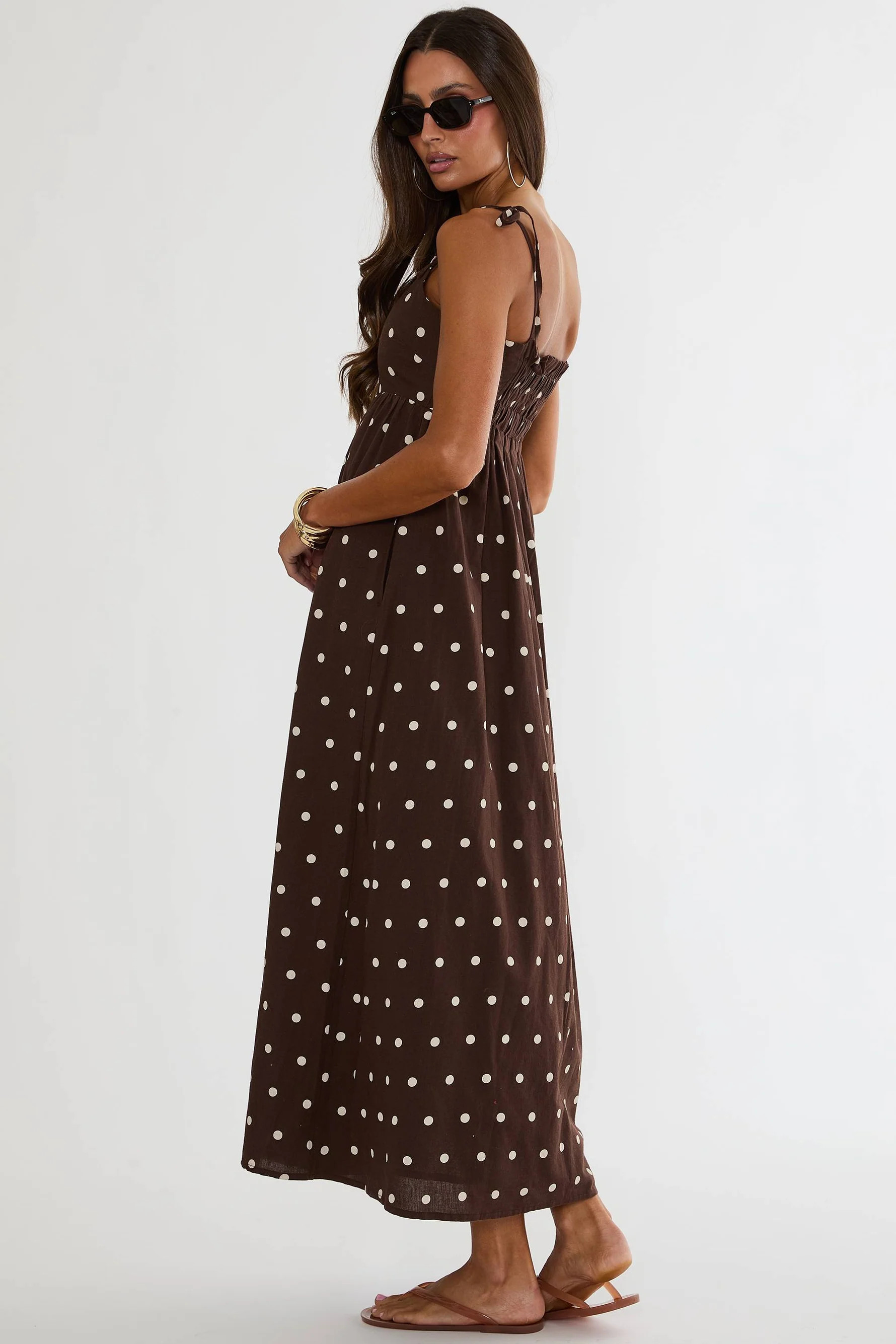 Valory Maxi Dress Brown Polka Dot | Brown Linen Maxi Dress Polka Dot | Beach Riot | Beach Riot