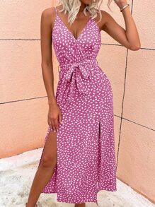 Ditsy Floral Print Slit Hem Belted Cami Dress
   SKU: sw2205266668922969      
          (789 Rev... | SHEIN