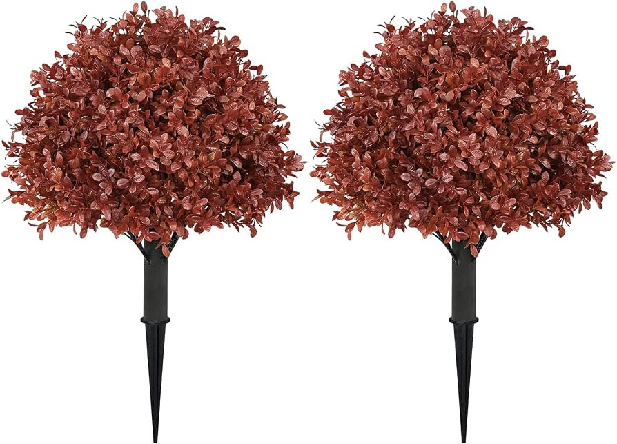 24" Artificial Outdoor Fall Plants, Boxwood Topiary Bushes Shrubs Set of 2 | Amazon (US)