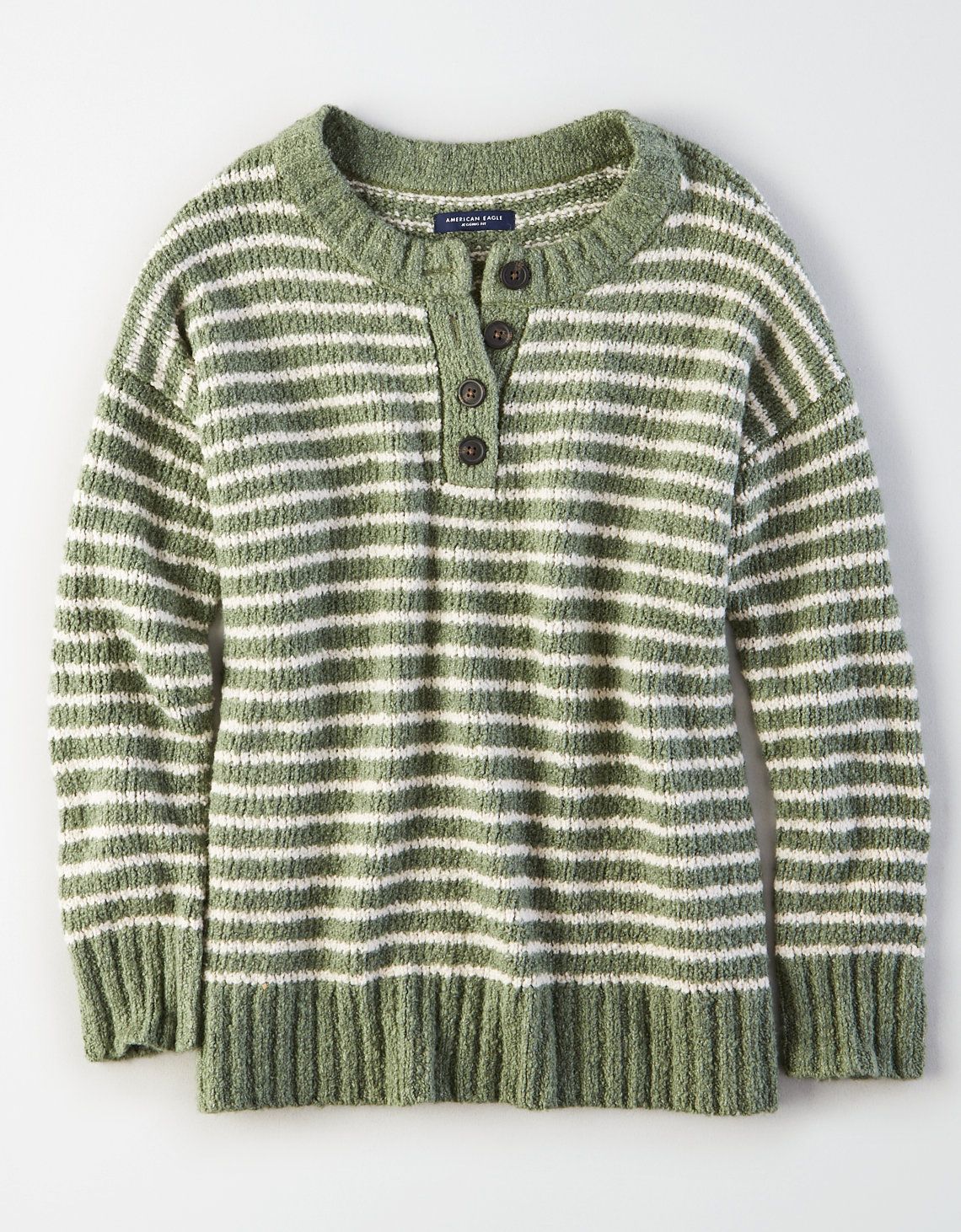 AE Henley Pullover Sweater, Olive | American Eagle Outfitters (US & CA)