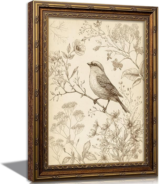 Vintage Gold Framed Bird Canvas Wall Art Retro Farmhouse Sparrow Painting Picture Wall Decor Rust... | Amazon (US)