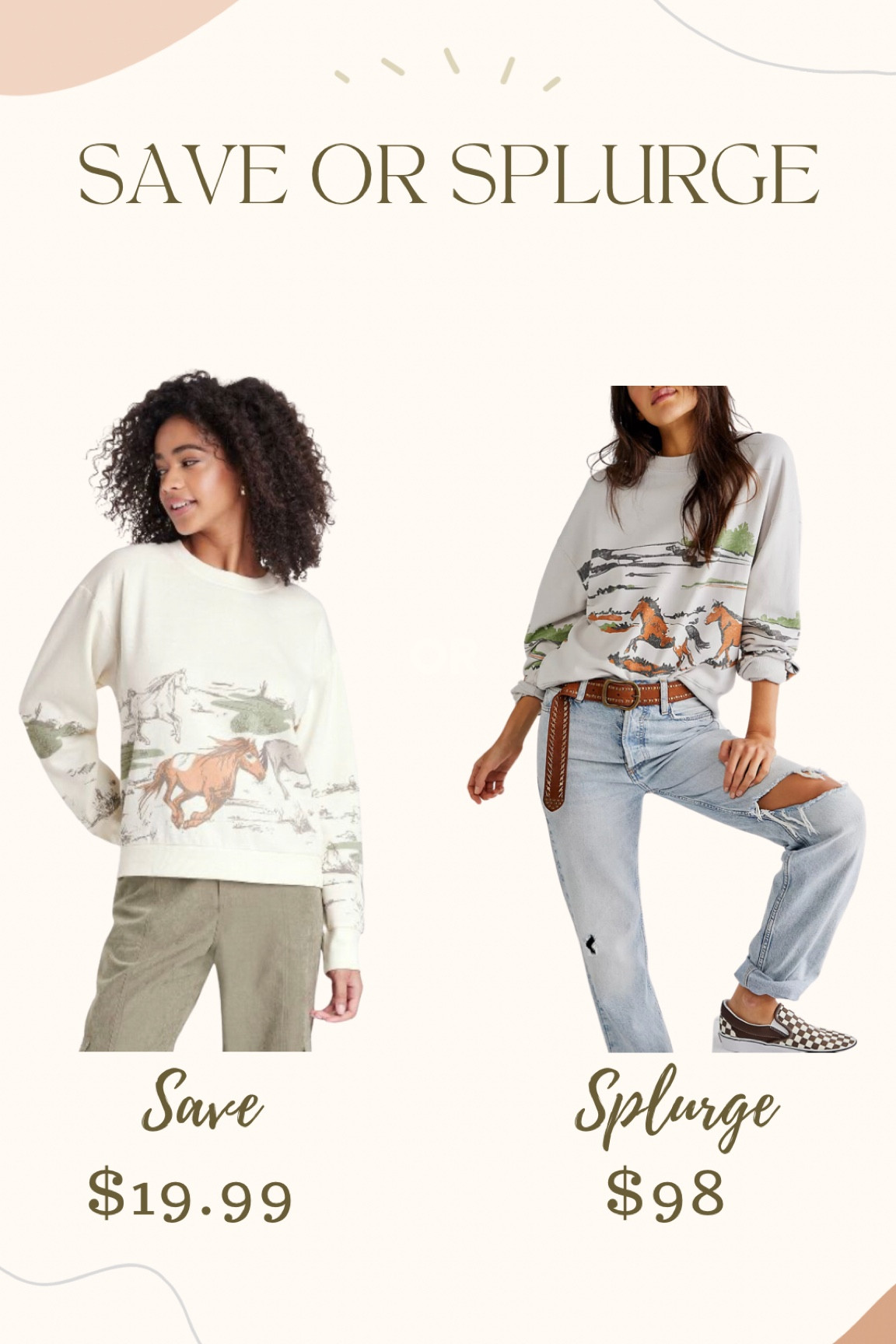 Save or splurge // designer look for less // dupe // Target // Free People // Horse sweatshirt // fall fashion 