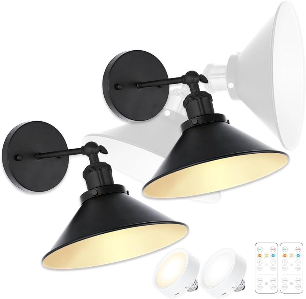 Battery Operated Vintage Adjustable Wall Sconces Set of 2, USB Rechargeable Battery with Remote C... | Amazon (US)