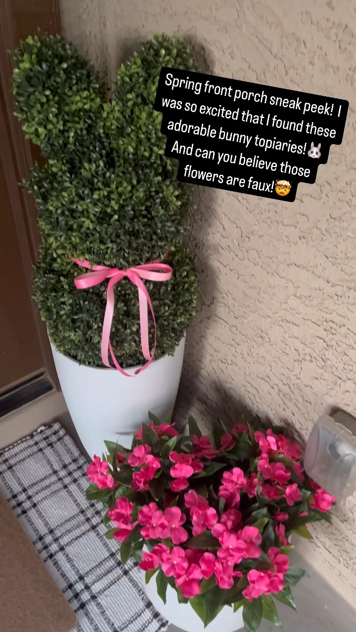 Spring front porch sneak peek!  I was so excited that I found these adorable bunny topiaries!  And can you believe these flowers are faux?!  They are so realistic looking !

#LTKWatchNow #LTKSeasonal #LTKHome