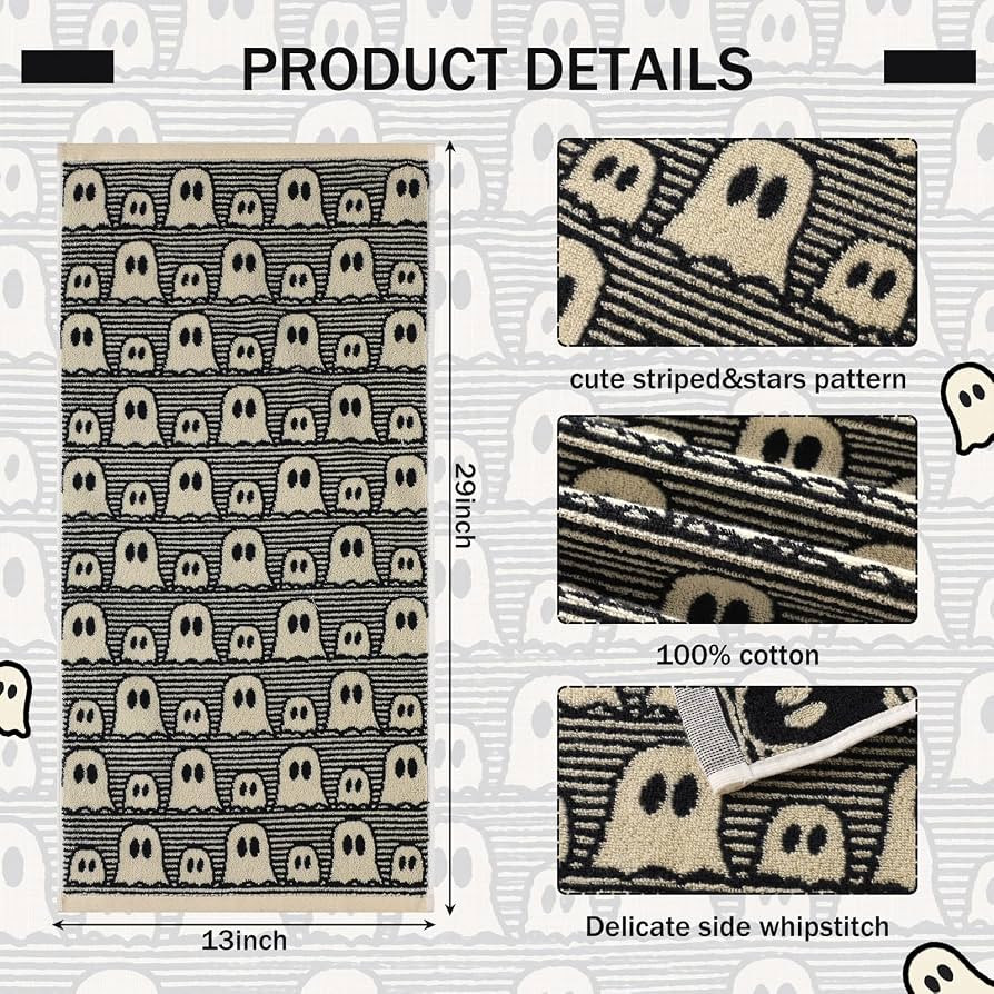 Breling 2 Pcs Halloween Cute Ghost Hand Towels Black White Bathroom Towels | Amazon (US)